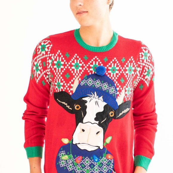 Holiday Time Light Up Christmas Cow Sweater‎ - Picture 1 of 13